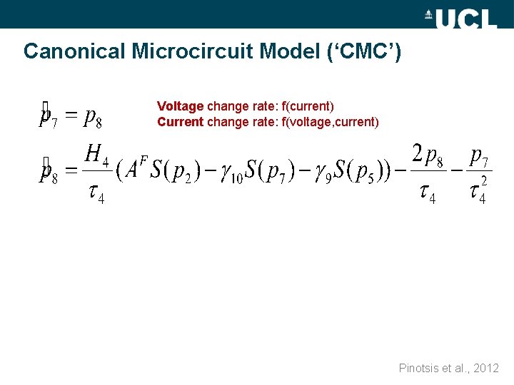 Canonical Microcircuit Model (‘CMC’) Voltage change rate: f(current) Current change rate: f(voltage, current) Pinotsis