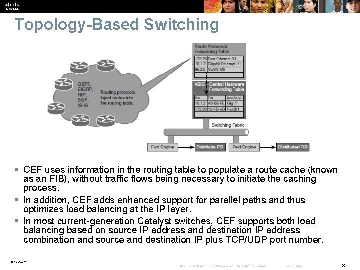Topology-Based Switching § CEF uses information in the routing table to populate a route