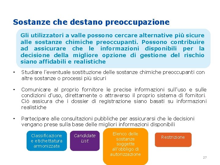 Sostanze che destano preoccupazione Gli utilizzatori a valle possono cercare alternative più sicure alle