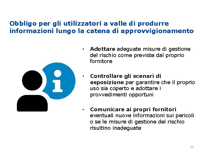 Obbligo per gli utilizzatori a valle di produrre informazioni lungo la catena di approvvigionamento