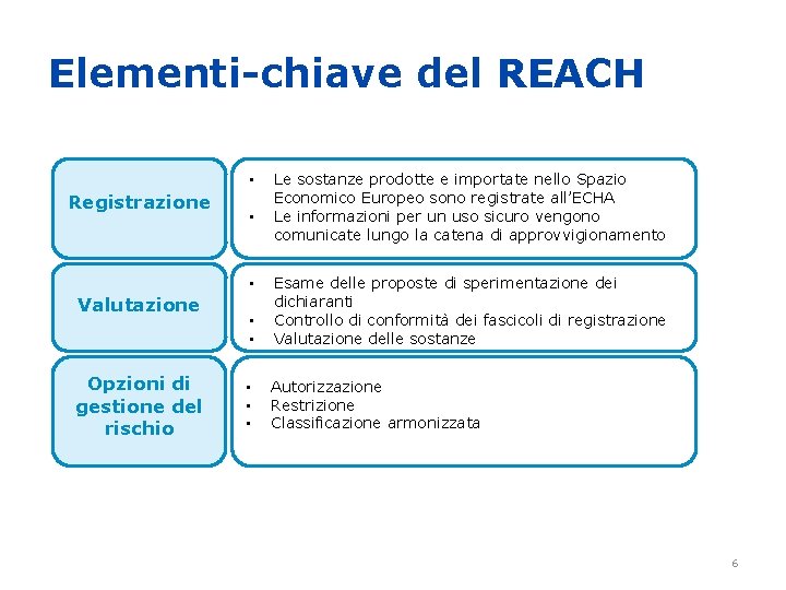 Elementi-chiave del REACH • Registrazione • • • Esame delle proposte di sperimentazione dei