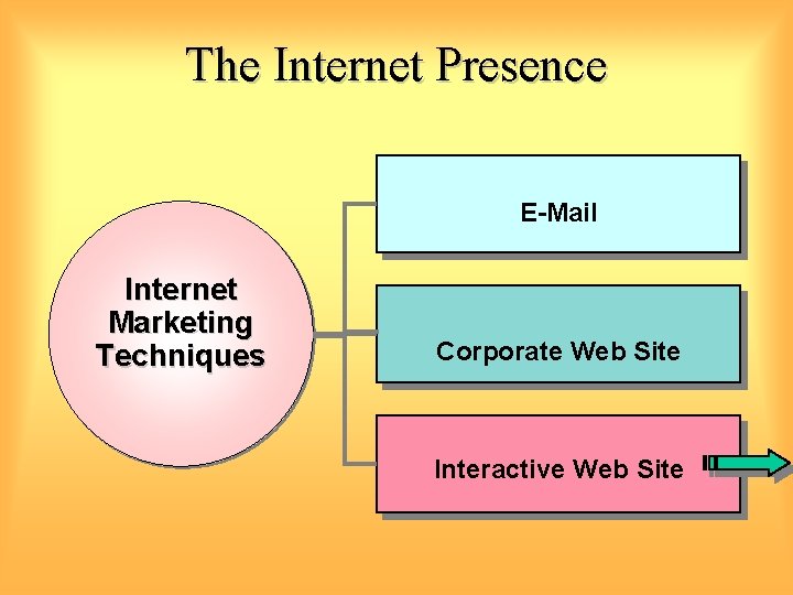The Internet Presence E-Mail Internet Marketing Techniques Corporate Web Site Interactive Web Site 