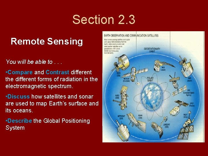 Section 2. 3 Remote Sensing You will be able to. . . • Compare