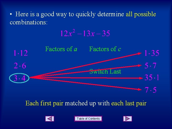  • Here is a good way to quickly determine all possible combinations: Factors