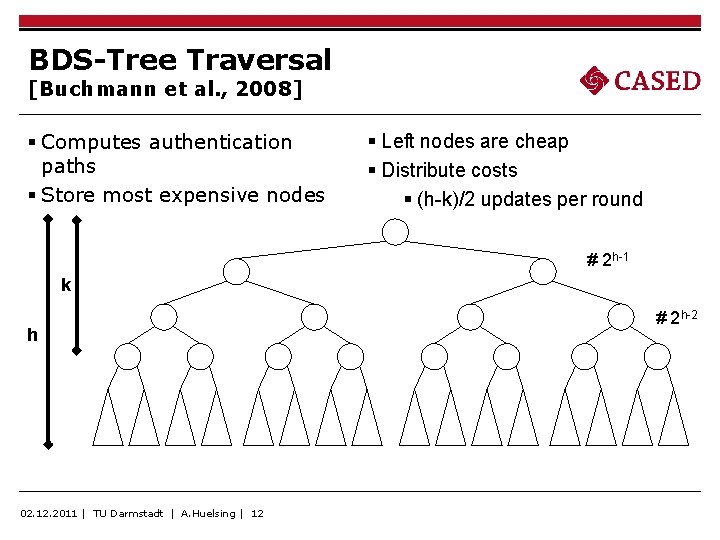 BDS-Tree Traversal [Buchmann et al. , 2008] § Computes authentication paths § Store most