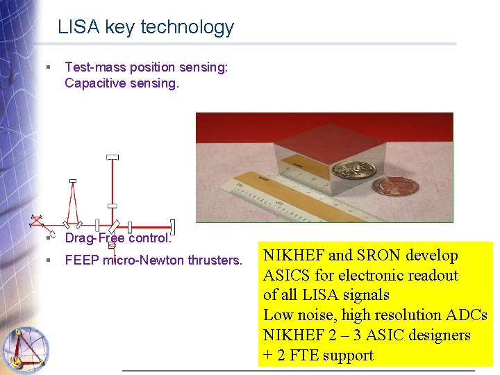 LISA key technology LISA § Test-mass position sensing: Capacitive sensing. § Drag-Free control. §