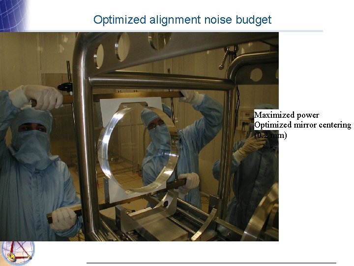 Optimized alignment noise budget Maximized power Optimized mirror centering (0. 2 mm) LISA 