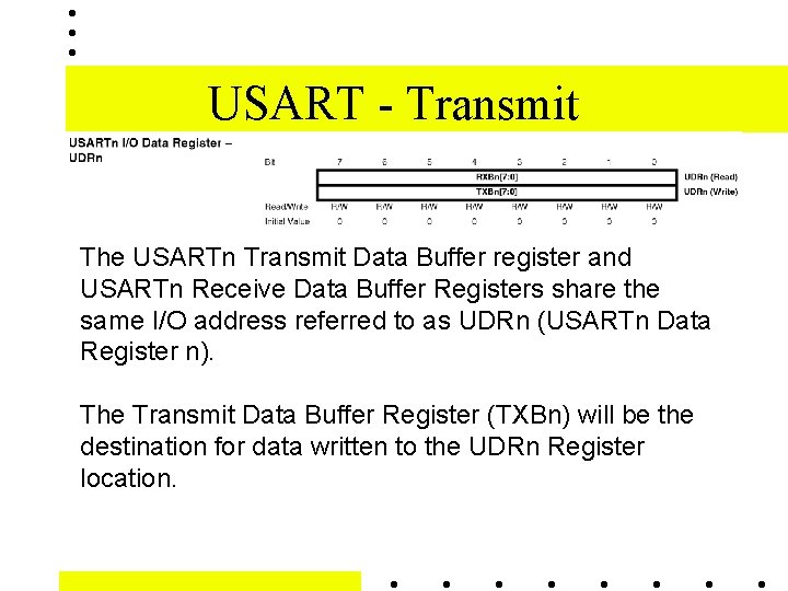 USART - Transmit The USARTn Transmit Data Buffer register and USARTn Receive Data Buffer