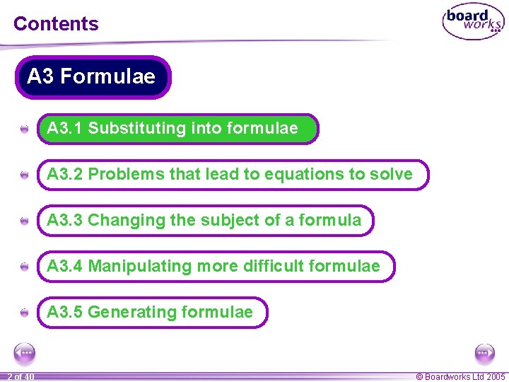 Contents A 3 Formulae A A 3. 1 Substituting into formulae A A 3.