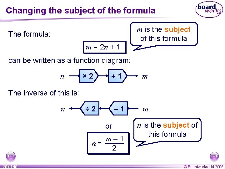 Changing the subject of the formula m is the subject of this formula The