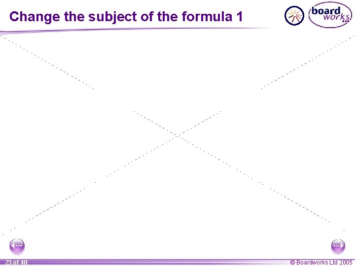 Change the subject of the formula 1 23 of 40 © Boardworks Ltd 2005
