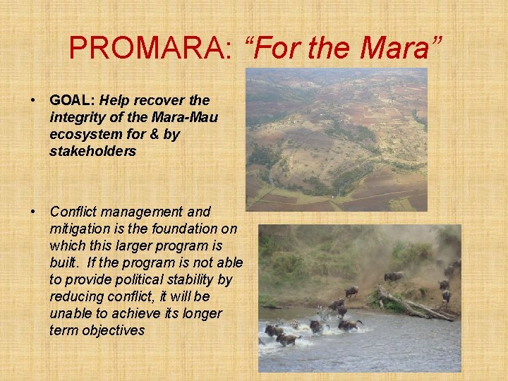 PROMARA: “For the Mara” • GOAL: Help recover the integrity of the Mara-Mau ecosystem