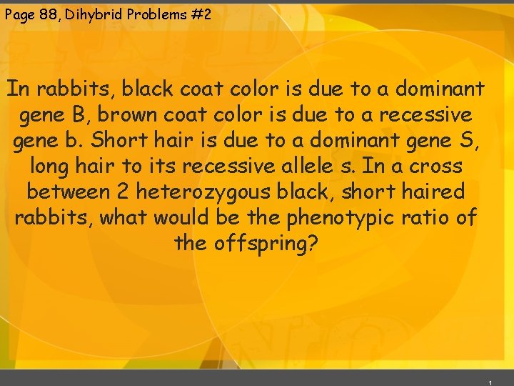 Page 88, Dihybrid Problems #2 In rabbits, black coat color is due to a