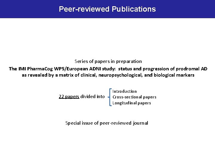 Peer-reviewed Publications Series of papers in preparation The IMI Pharma. Cog WP 5/European ADNI