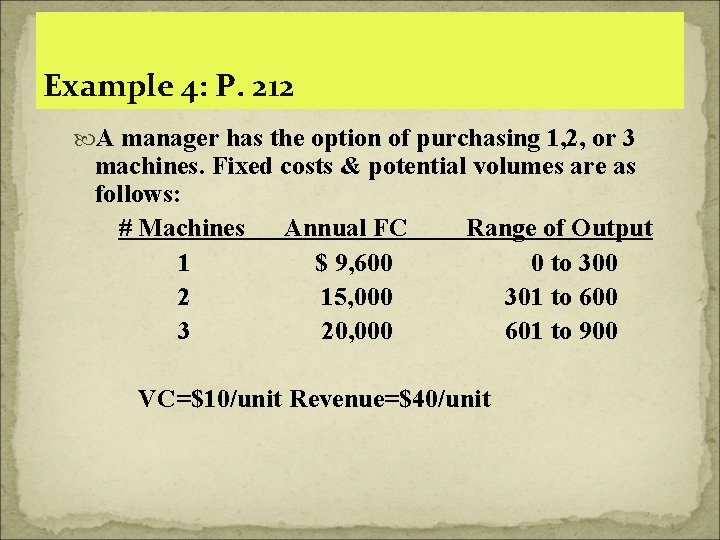 Example 4: P. 212 A manager has the option of purchasing 1, 2, or