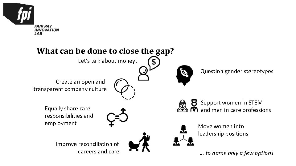 What can be done to close the gap? Let‘s talk about money! Question gender