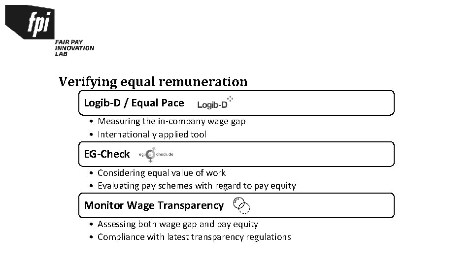 Verifying equal remuneration Logib-D / Equal Pace • Measuring the in-company wage gap •