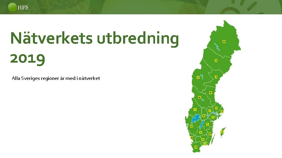 Nätverkets utbredning 2019 Alla Sveriges regioner är med i nätverket 