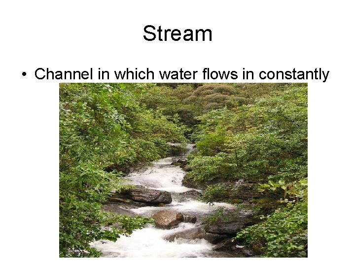 Stream • Channel in which water flows in constantly 