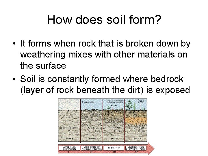 How does soil form? • It forms when rock that is broken down by