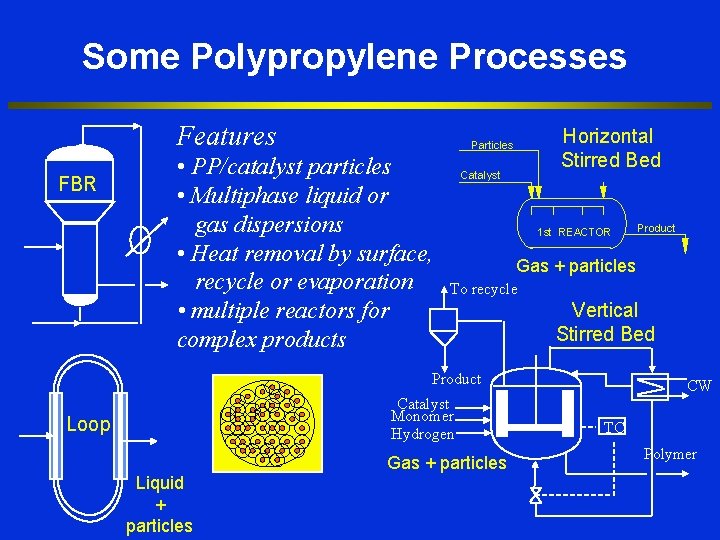 Some Polypropylene Processes Features FBR Horizontal Stirred Bed Particles • PP/catalyst particles • Multiphase