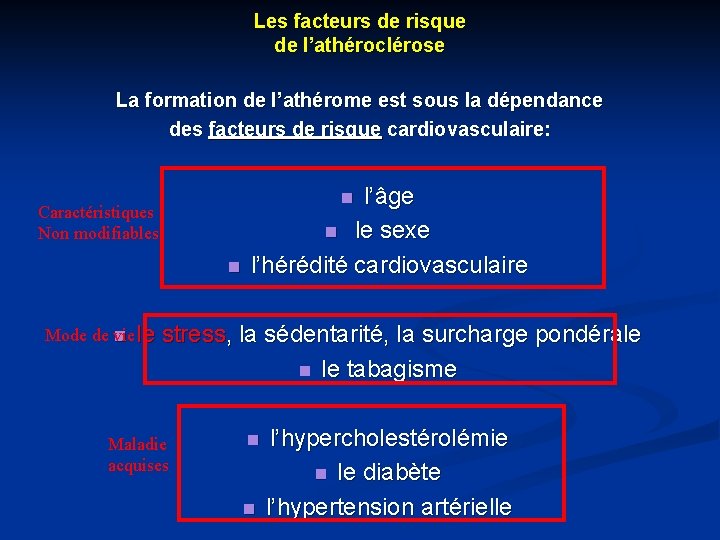Les facteurs de risque de l’athéroclérose La formation de l’athérome est sous la dépendance