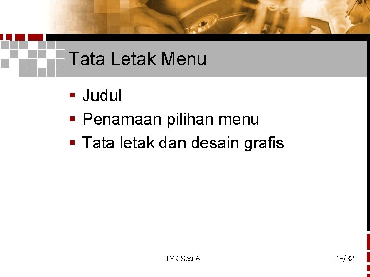 Tata Letak Menu § Judul § Penamaan pilihan menu § Tata letak dan desain