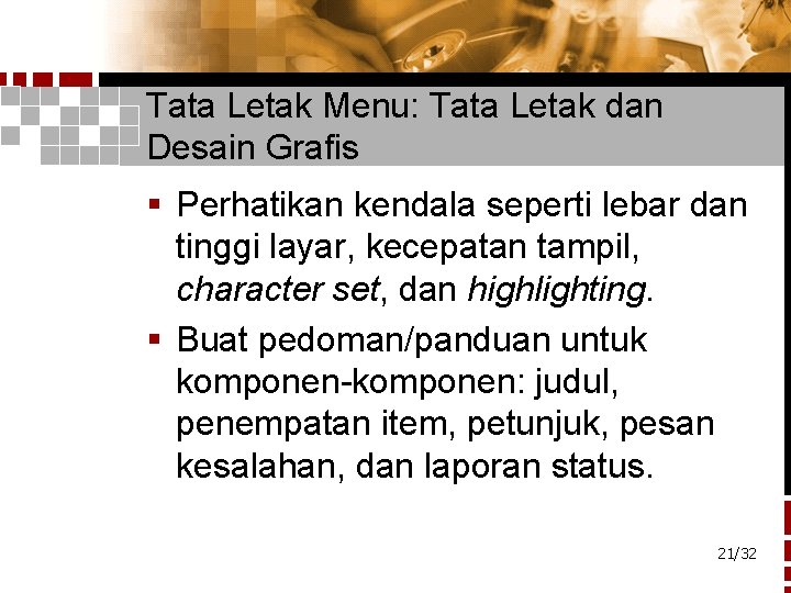 Tata Letak Menu: Tata Letak dan Desain Grafis § Perhatikan kendala seperti lebar dan