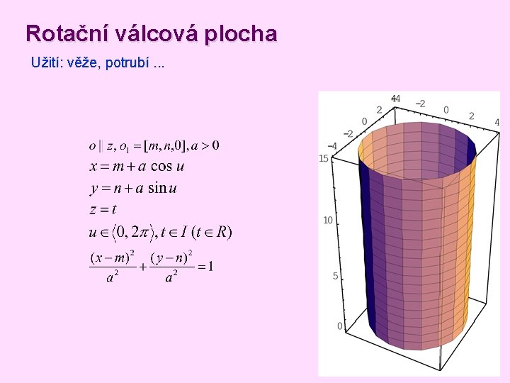 Rotační válcová plocha Užití: věže, potrubí. . . Rotační válcová plocha Užití: věže, potrubí. . .