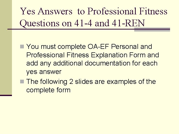 Yes Answers to Professional Fitness Questions on 41 -4 and 41 -REN n You