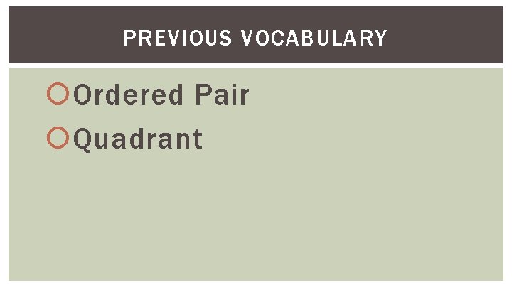 PREVIOUS VOCABULARY Ordered Pair Quadrant 