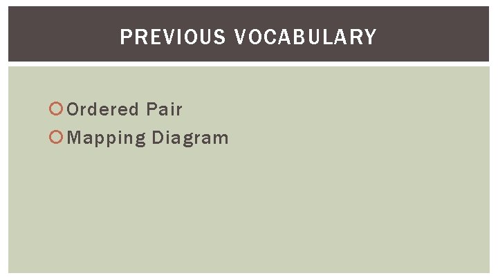 PREVIOUS VOCABULARY Ordered Pair Mapping Diagram 