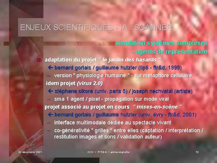 ENJEUX SCIENTIFIQUES - IA : SCANNER simulation systèmes complexes - agents de représentation adaptation