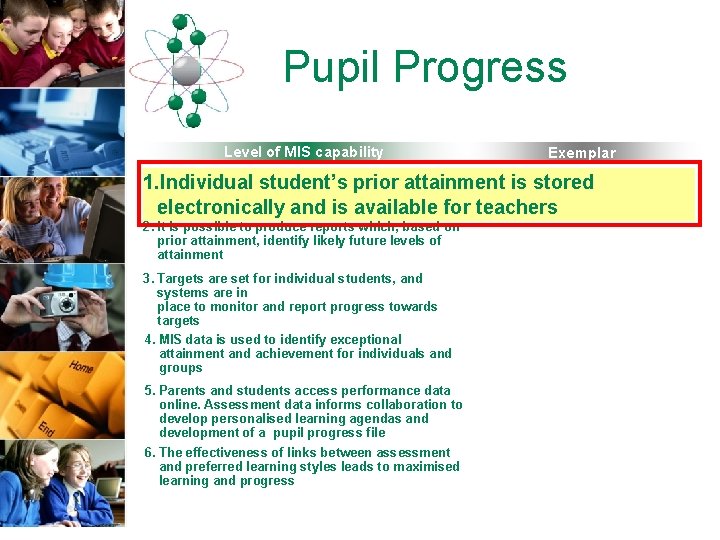 Pupil Progress Level of MIS capability Exemplar 1. Individual student’s prior attainment is stored