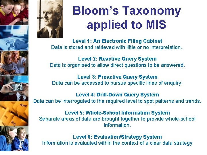 Bloom’s Taxonomy applied to MIS Level 1: An Electronic Filing Cabinet Data is stored