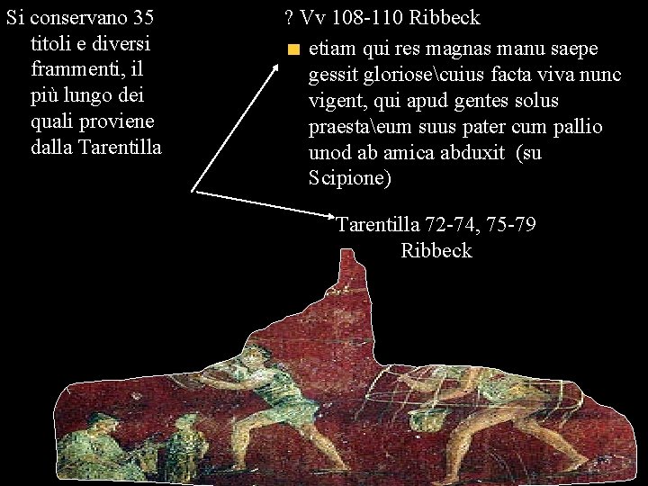 Si conservano 35 titoli e diversi frammenti, il più lungo dei quali proviene dalla