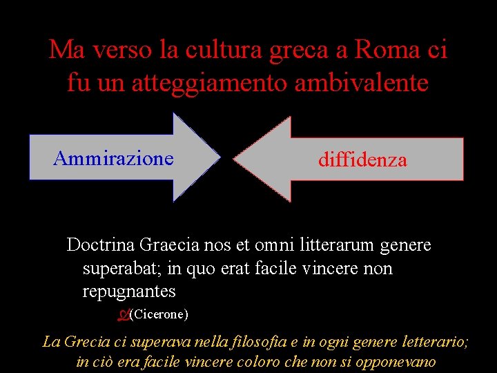 Ma verso la cultura greca a Roma ci fu un atteggiamento ambivalente Ammirazione diffidenza