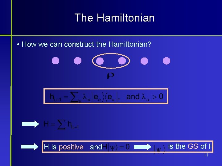 The Hamiltonian • How we can construct the Hamiltonian? H is positive and is