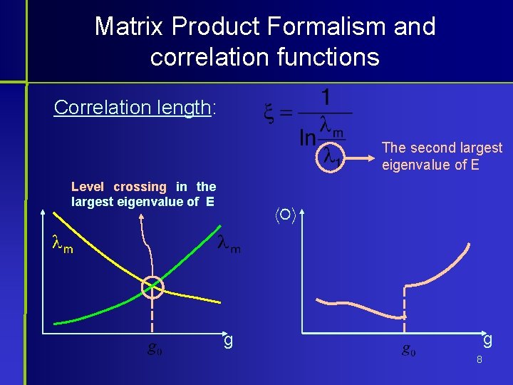 Matrix Product Formalism and correlation functions Correlation length: The second largest eigenvalue of E