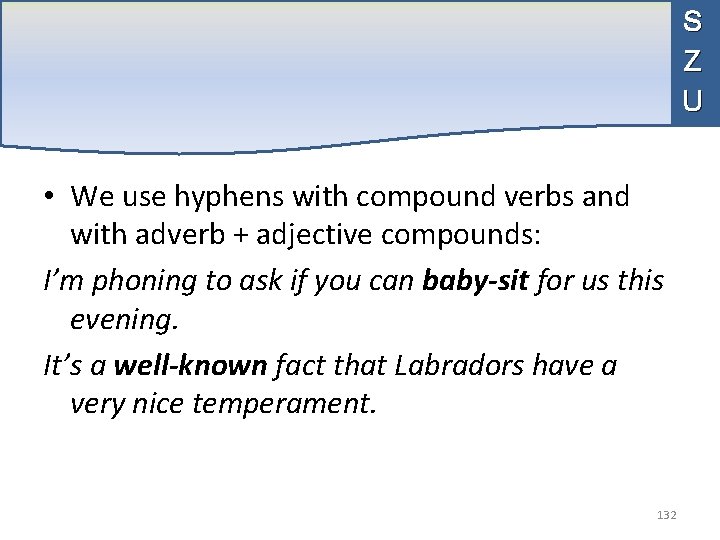 S Z U • We use hyphens with compound verbs and with adverb +