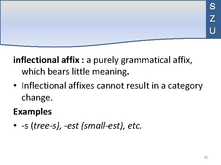 S Z U inflectional affix : a purely grammatical affix, which bears little meaning.