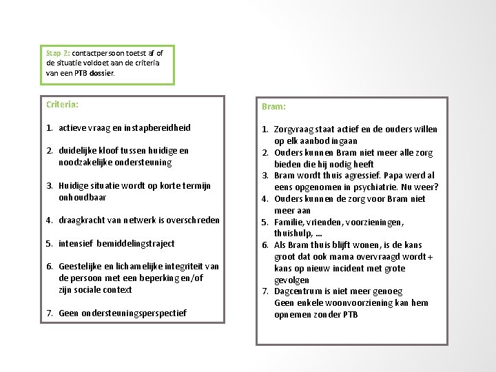 Stap 2: contactpersoon toetst af of de situatie voldoet aan de criteria van een