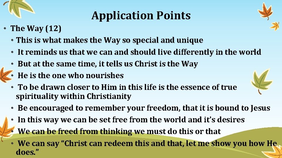 Application Points • The Way (12) • This is what makes the Way so