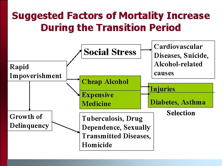 Suggested Factors of Mortality Increase During the Transition Period Cardiovascular Diseases, Suicide, Alcohol-related causes