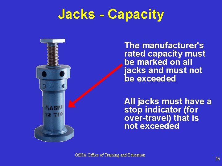 Jacks - Capacity The manufacturer's rated capacity must be marked on all jacks and