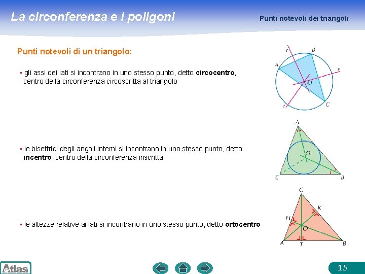 La circonferenza e i poligoni Punti notevoli dei triangoli Punti notevoli di un triangolo: