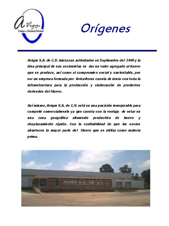 Orígenes Avigm S. A. de C. V. inicia sus actividades en Septiembre del 2008