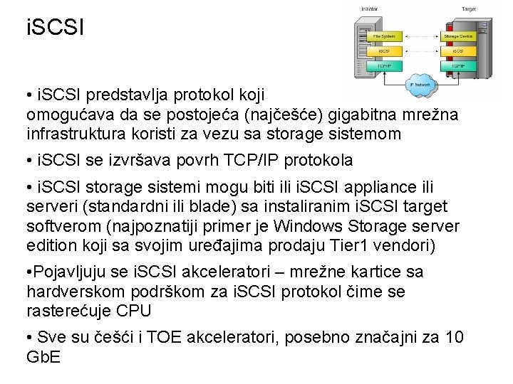 i. SCSI • i. SCSI predstavlja protokol koji omogućava da se postojeća (najčešće) gigabitna