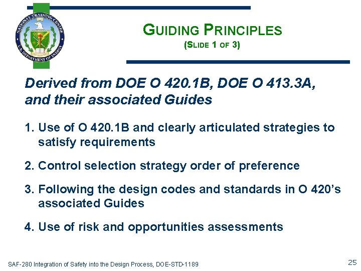 GUIDING PRINCIPLES (SLIDE 1 OF 3) Derived from DOE O 420. 1 B, DOE