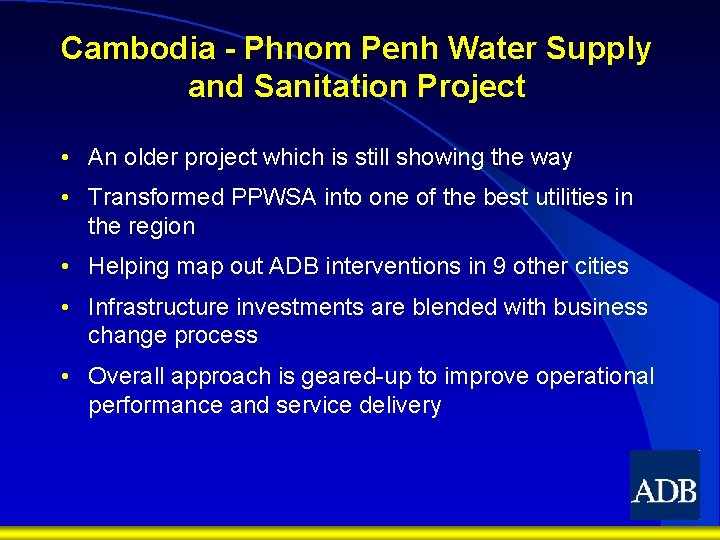 Cambodia - Phnom Penh Water Supply and Sanitation Project • An older project which